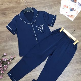 Đồ bộ Pijama Dài - Lụa Satin - túi thêu tim - giá sỉ giá bán buôn