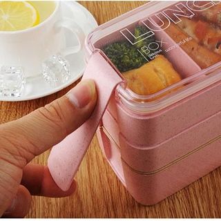 Hộp đựng cơm lúa mạch 3 tầng tặng kèm muỗng đũa
