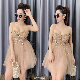 Đầm ống dún ngực kết hột thiếc