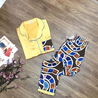 Đồ bộ Pijama dài - Lụa Satin - quần họa tiết - giá sỉ giá bán buôn