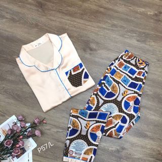 Đồ bộ Pijama dài - Lụa Satin - quần họa tiết - giá sỉ giá bán buôn