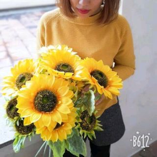 Hoa giả - Hoa Hướng Dương Cành 3 Bông To Đại Bán Sỉ cao 1m1