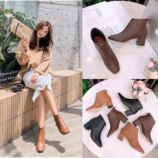 Giày Boot cao 5p mũi vuông bền