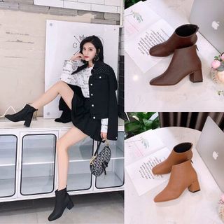 Giày Boot cao 5p mũi vuông bền