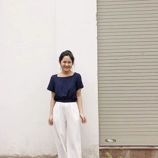 Quần culottes ống suông đũi xước