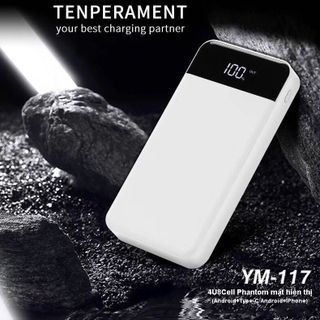 Pin sạc dự phòng 20000 mAh YM117 4 cổng sạc nhanh USB type-C Màn hình LCD hiển thị dung lượng Pin - New Version 2019