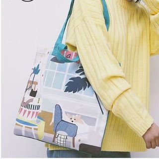 TÚI TOTE VẢI CHÚ CHÓ CORCY NGỘ NGHĨNH ĐEO VAI ĐEO CHÉO NỮ CANVAS ĐI HỌC ĐI CHƠI TTV18