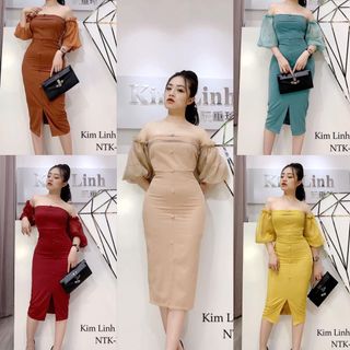 Đầm body xếp ly ngực phối tay lưới