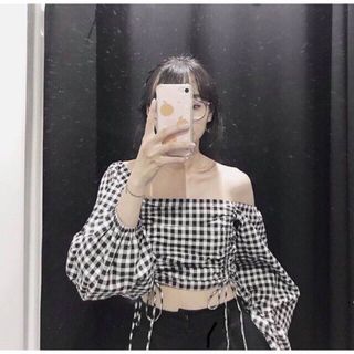 Áo caro nhún lưng dây rút 2 bên tay dài