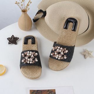 Dép nữ quai ngang đẹp đính hạt chữ x cách điệu DNU03