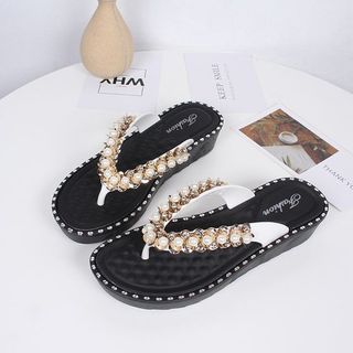 Dép xuồng xỏ ngón dép kẹp nữ đính hạt thời trang DNU04