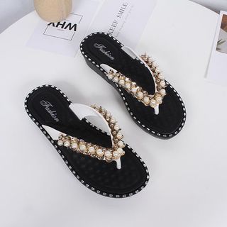 Dép xuồng xỏ ngón dép kẹp nữ đính hạt thời trang DNU04