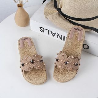 Dép nhựa nữ quai ngang đẹp dạng sóng đính hạt DNU01