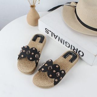 Dép nhựa nữ quai ngang đẹp dạng sóng đính hạt DNU01