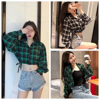 Áo sơ mi caro dây rút tay dài giá sỉ