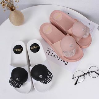 Dép nhựa nữ đẹp đế xuồng quai ngang gắn mũ xinh xắn DNU06