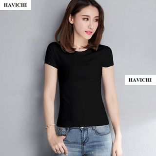 Áo thun nữ đen trơn vải mềm mịn thoáng mát