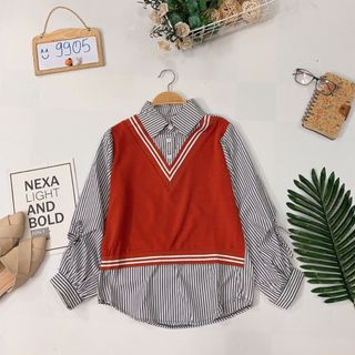 Áo sơmi phối len móc giả set