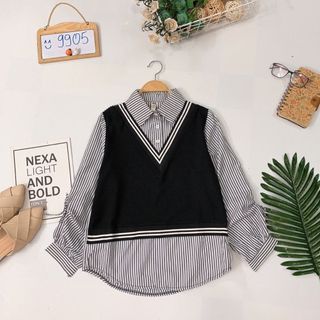 Áo sơmi phối len móc giả set