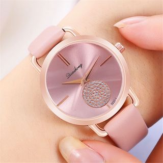 Đồng hồ nữ Qicaihong dây da cao cấp mặt đính đá sang trọng phong cách thời trang Ý