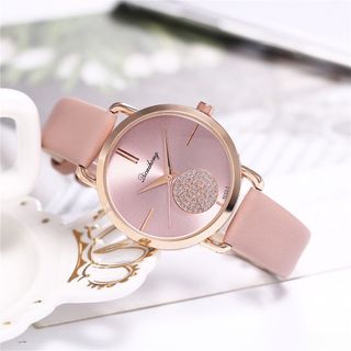 Đồng hồ nữ Qicaihong dây da cao cấp mặt đính đá sang trọng phong cách thời trang Ý