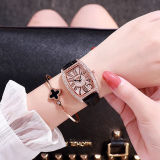 Đồng hồ nữ DZG dây da cao cấp mặt bầu đính đá sang trọng mẫu mới hot thời thượng