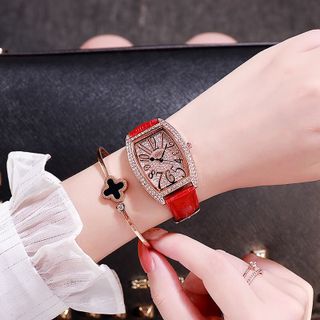 Đồng hồ nữ DZG dây da cao cấp mặt bầu đính đá sang trọng mẫu mới hot thời thượng