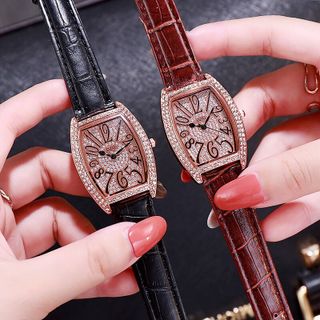 Đồng hồ nữ DZG dây da cao cấp mặt bầu đính đá sang trọng mẫu mới hot thời thượng