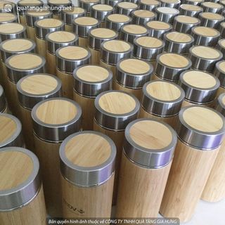 Bình giữ nhiệt vỏ tre vỏ trúc 450ml nhận in khắc logo theo yêu cầu