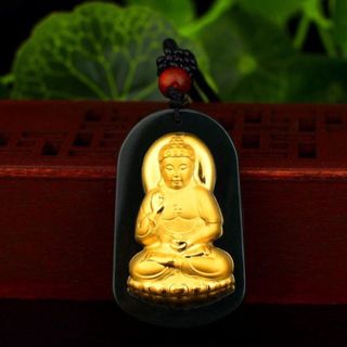 Phật bản mệnh Ngọc Bích thiên nhiên khảm vàng 24k