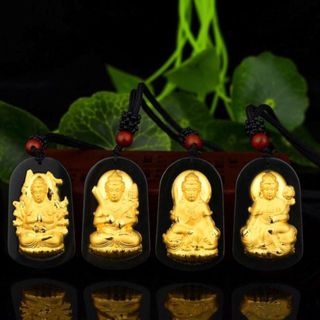 Phật bản mệnh Ngọc Bích thiên nhiên khảm vàng 24k