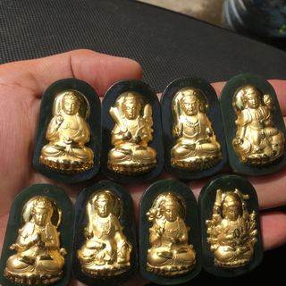 Phật bản mệnh Ngọc Bích thiên nhiên khảm vàng 24k