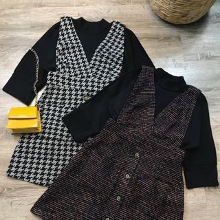 Set váy yếm Áo thun đen