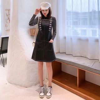 Đầm Yếm Jean Đen Gài Dây Chữ Xì Teen