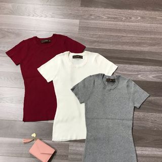 Áo len nữ dệt tay ngắn cổ tròn