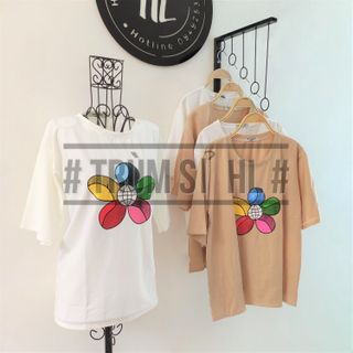 Áo thun tay lỡ Hoa Mặt Trời 5 cánh sắc màu