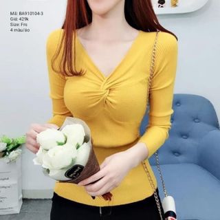 Áo gân xoắn ngực tay dài