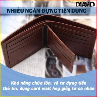 Ví DA XỊN có LÓT DA trơn họa tiết ca rô kẻ chéo màu nâu - DIAVO VM05