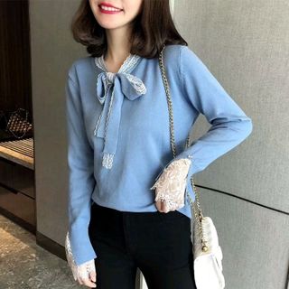 áo len cổ nơ