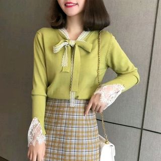 áo len cổ nơ