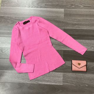 Áo len gân nữ dệt tay dài cổ tròn
