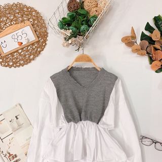 Áo len phối sơmi Lên form peplum