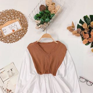 Áo len phối sơmi Lên form peplum