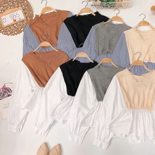Áo len phối sơmi Lên form peplum