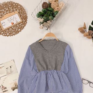 Áo len phối sơmi Lên form peplum