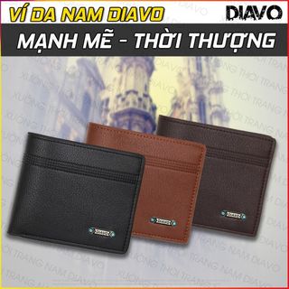 Ví nam DIAVO họa tiết đường kẻ trên màu nâu nhạt