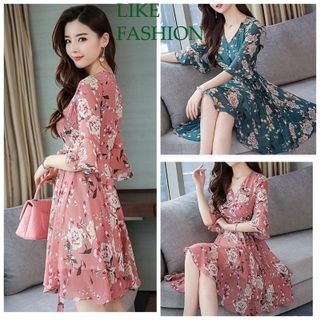 ĐẦM FORM XÒE CỔ V TAY LỠ DH007