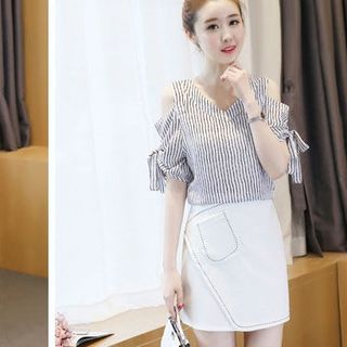 ÁO KIỂU KHOÉT VAI CỘT NƠ XINH XẮN A535