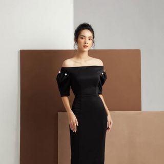 ĐẦM TAY NGẮN CỔ NGANG VAI EO THẮT MS 2380