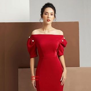ĐẦM TAY NGẮN CỔ NGANG VAI EO THẮT MS 2380